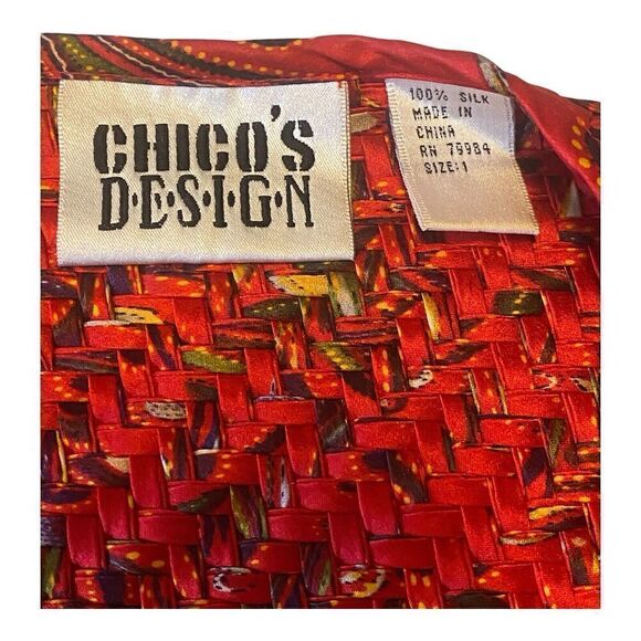 Vintage Chico's Art-to-Wear Red Multi Satin Silk Basket Woven Jacket Sz 1 (med) - Picture 3 of 8